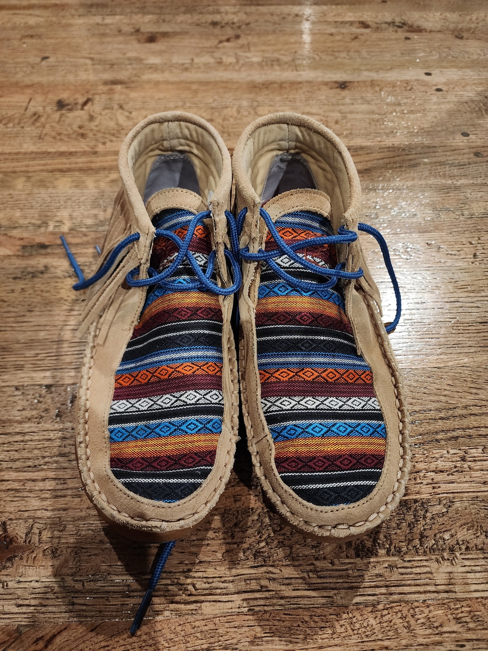 Twisted X Tan Suede Moccasins with Multicolor Aztec Stripe